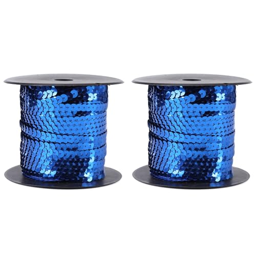 100 Yard Flacher Pailletten Rolle, 6mm Bunte Paillette Trim Flache Glitzerborte für DIY Handwerk, DIY Paillettenschnur Bandrolle für Bastelarbeiten, Verzierungen, Kostümzubehör (Blau-2 Stück) von Hapivida