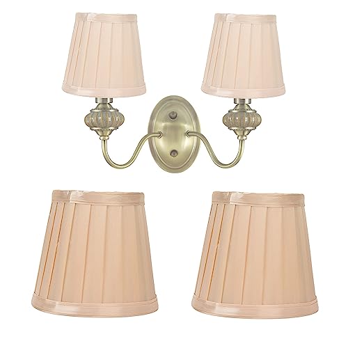 2 Stück Stoff Lampenschirm 8,7x11x12,2 cm E14 Clip Pleated Kerze Kronleuchter Nachttisch Lampenschirm Modern Kleiner Tischlampenschirme für Wandleuchte Stehlampe (Gold) von Hapivida
