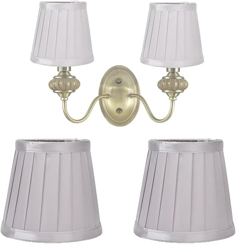 2 Stück Stoff Lampenschirm 8,7x11x12,2 cm E14 Clip Pleated Kerze Kronleuchter Nachttisch Lampenschirm Modern Kleiner Tischlampenschirme für Wandleuchte Stehlampe (Silber) von Hapivida