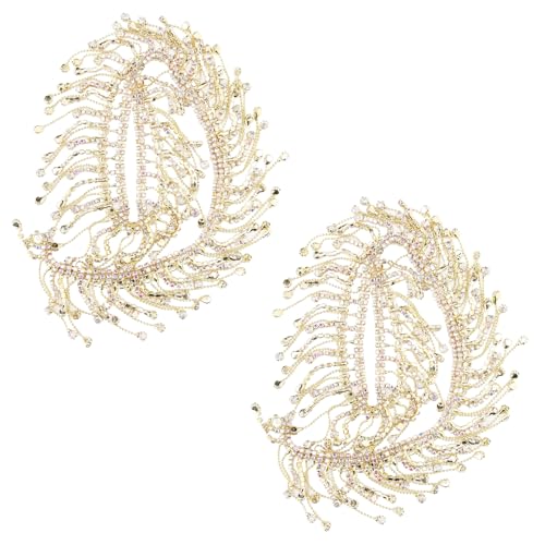 2 Stück Strass Quastenkette 91cm/1 Yard Quaste Ketten Quaste Glas Kristall Strass Diamond Trim Ribbon, Kristall Strasskette Trim für Hochzeit Braut Accessoires DIY Handwerk (Golden) von Hapivida