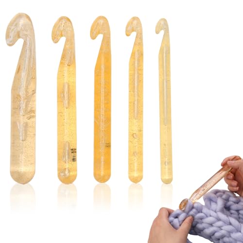 5 Stück Großes Häkelnadel Set 12-25 mm Kristall häkelnadel für Chunky Wolle, Jumbo Häkelnadel Set Dick Häkelnadeln Set für Teppiche, Schals, Große Häkelprojekte von Hapivida