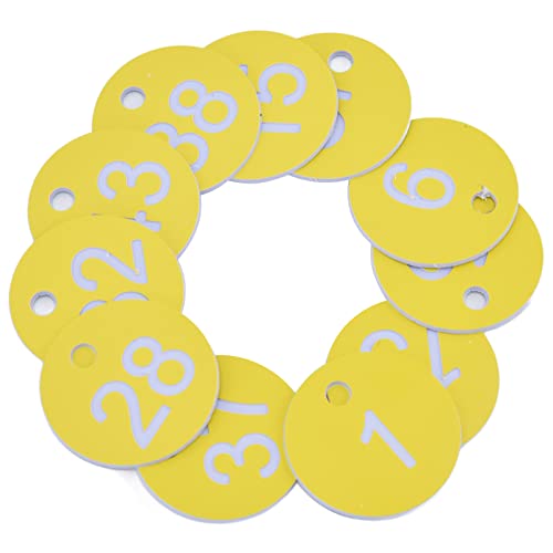 50 Stück Kunststoff ID Nummernschilder mit 4 mm Loch, Nummerierte Bienenstock Etiketten ohne Ringe, Zahlenmarken Anhänger für Imkerei, Tierhaltung, SPA , Auto, Gepäck, Hochzeitsfeier(1-50-Gelb) von Hapivida