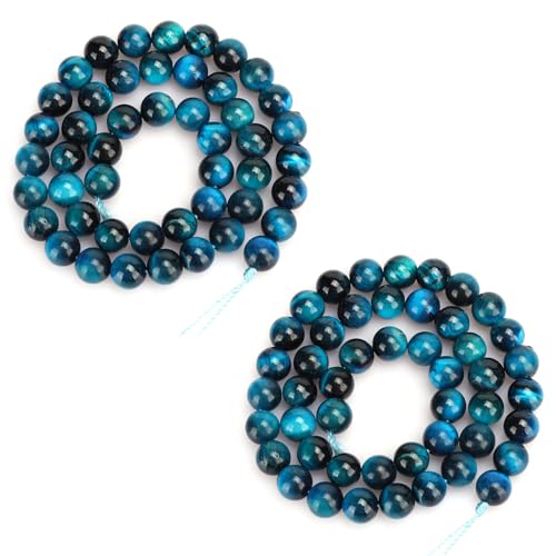 96 Stück Natürliche Blaue Tigerauge Perlen 8mm Runde Lose Naturstein Perlen mit Loch zum Schmuck Basteln Auffädeln, Aquamarin Tigerauge Edelstein Perlen für DIY Schmuck Armband Herstellungszubehör von Hapivida