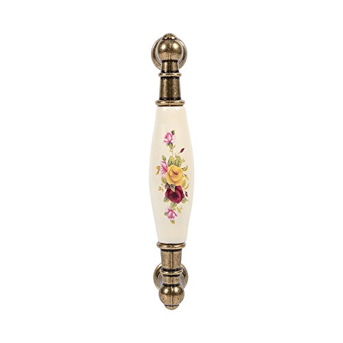 Hapivida Antiker Schrankgriff, Vintage Blumenmuster Schrankgriff Retro Möbelgriff Schubladegriff, Bronze Keramik Schrank Griffe Türgriff Porzellangriff Möbelknöpfe, Bohrlochabstand 128mm (#1) von Hapivida