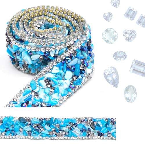 Funkelndes Strassband, 2cm × 2,2Yd Bling Crystal Strassband Kristall Strass Trim Diamantaufkleber Heißpress Heizband für DIY Handwerk, Hochzeitszubehör(Blauer See) von Hapivida