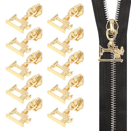 10 Stück Zipper Sliders Ersatz, Reißverschluss Schieber mit Nähmaschine Hängender,Metall Zipper Sliders für DIY Kleidung Taschen Zelte Gepäck Schlafsack Koffer(Gold) von Hapivida