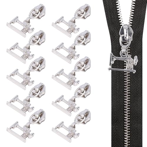 10 Stück Zipper Sliders Ersatz, Reißverschluss Schieber mit Nähmaschine Hängender,Metall Zipper Sliders für DIY Kleidung Taschen Zelte Gepäck Schlafsack Koffer(Silber) von Hapivida