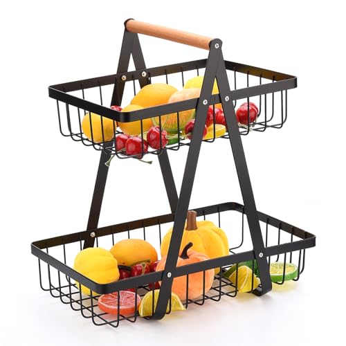 Hapivida 2-stöckiger Obstkorb, abnehmbarer Obsthalter aus Edelstahl für die Arbeitsplatte, Gemüseregal, Küchenaufbewahrung für Snacks, Brot, Gemüse von Hapivida