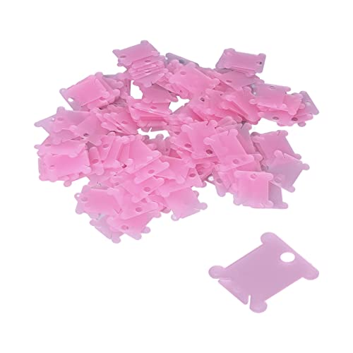 Hapivida 200 Stück Plastikseide Spulen, Kunststoff Stickgarn Karten Floss Bobbin, Garnspulen mit Floss Winder für DIY Kreuzstich Lagerung, Baumwollfäden Nähaufbewahrung Werkzeug(Rosa) von Hapivida