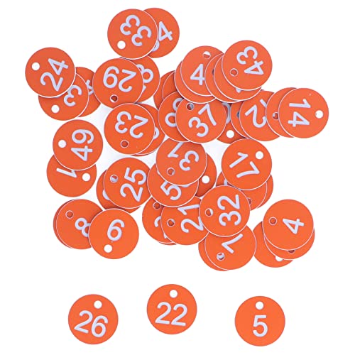 Hapivida 50 Stück Gravierte Nummern Scheiben Tischschilder, Runde Kunststoff-ID-Tags Schlüsselanhänger, Bienenstock-Nummernschild mit 4 mm Loch, Kein Ring für Imkerei, Tierhaltung(1-50-Orange) von Hapivida