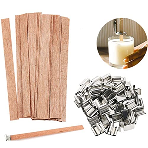 Hapivida 50er-Set Kerzenherstellungsset mit Holzdocht, 15x150mm Rauchfreie Holzdochte mit Eisenständer, für handgefertigte, duftende Bastelutensilien von Hapivida