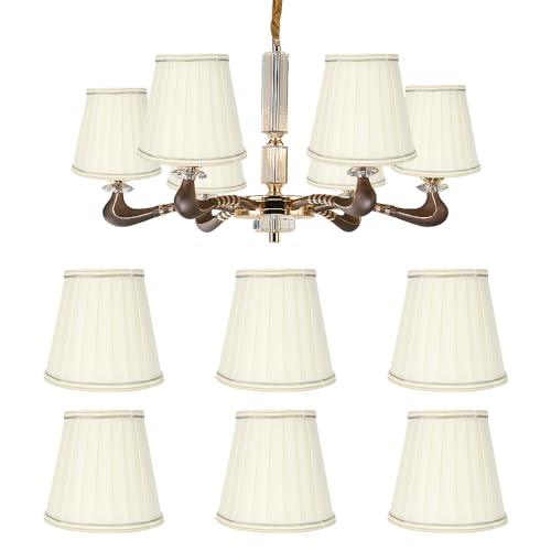 Hapivida 6 Stück Kronleuchter Lampenschirm E14 Clip auf Kerze Stoff Lampshades Nachttisch Modern Simple Clip on Hängelampe Lampenschirm für Wandleuchte Tischlampe, Cremefarben (#7) von Hapivida