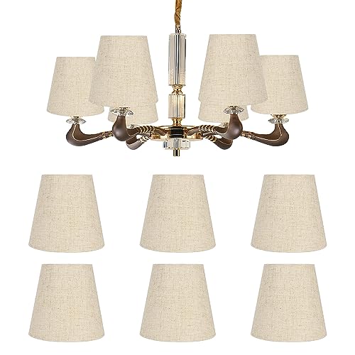 Hapivida 6 Stück Kronleuchter Lampenschirme, E14 Clip auf Flachs Kerze Kronleuchter Lampenschirm Nachttisch Lampenschirm Modern Simple Clip on Stoff Lampshades für Wandleuchte Tischlampe (#2) von Hapivida