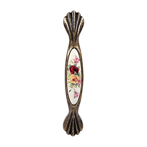 Hapivida Antiker Schrankgriff, Vintage Blumenmuster Schrankgriff Retro Möbelgriff Schubladegriff Bronze Keramik Schrank Griffe Türgriff Porzellangriff Möbelknöpfe, Bohrlochabstand 96mm (#6) von Hapivida