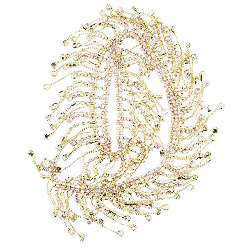 Hapivida Strass Quastenkette, 91cm Strass Quaste Ketten Quaste Glas Kristall Strass Diamond Trim Ribbon, Kristall Strasskette Trim für Hochzeit Braut Accessoires DIY Handwerk(Gold) von Hapivida