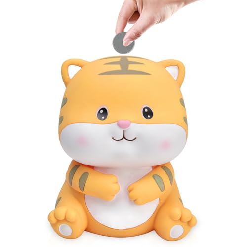 Hapivida Tier Kinder Spardose, Tiger Sparschwein Bank Niedliche Tiger Spardose KarikaturTier Sparschwein Ornamente Coin Bank Münzen Spardose für Kinder von Hapivida