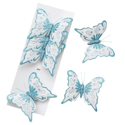 Hapivida Weihnachten Glitzer Schmetterling Schmetterlingsschmuck, 6pcs künstlicher Schmetterling Weihnachtsbaumdekorationen mit Clips DIY Weihnachtskranz dekore für Hochzeitsfeier Festival (Blau) von Hapivida