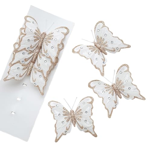 Hapivida Weihnachten Glitzer Schmetterling Schmetterlingsschmuck, 6pcs künstlicher Schmetterling Weihnachtsbaumdekorationen mit Clips DIY Weihnachtskranz dekore für Hochzeitsfeier Festival (Sekt) von Hapivida