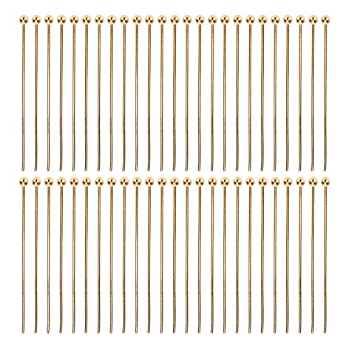 Kugelkopfnadeln, 50 Stück Edelstahl Schmuckkopfnadeln Set Augenkopfnadeln für Schmuckherstellung, DIY Handwerk (35mm-Gold) von Hapivida