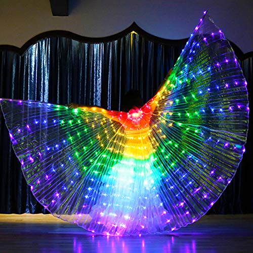 LED Butterfly Wings, 57 Zoll mehrfarbiges Licht beleuchtetes Feenflügel Bauchtanzkostüm mit teleskopischen Stöcken für Erwachsene Weihnachten Halloween Party (Bunt) von Hapivida