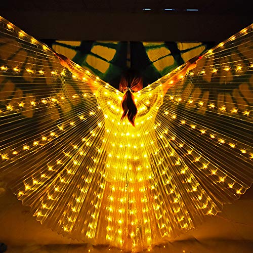 LED Butterfly Wings, 57 Zoll mehrfarbiges Licht beleuchtetes Feenflügel Bauchtanzkostüm mit teleskopischen Stöcken für Erwachsene Weihnachten Halloween Party (Gelb) von Hapivida