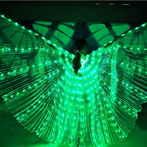 LED Butterfly Wings, 57 Zoll mehrfarbiges Licht beleuchtetes Feenflügel Bauchtanzkostüm mit teleskopischen Stöcken für Erwachsene Weihnachten Halloween Party (Grün) von Hapivida
