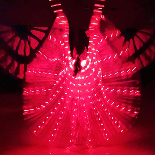 LED Butterfly Wings, 57 Zoll mehrfarbiges Licht beleuchtetes Feenflügel Bauchtanzkostüm mit teleskopischen Stöcken für Erwachsene Weihnachten Halloween Party (Rot) von Hapivida