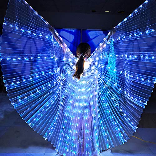 LED Butterfly Wings, 57 Zoll mehrfarbiges Licht beleuchtetes Feenflügel Bauchtanzkostüm mit teleskopischen Stöcken für Erwachsene Weihnachten Halloween Party (Weiß) von Hapivida