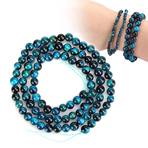 Natürliche Blaue Tigerauge Perlen, 92PCS 4mm Runde Lose Perlen Naturstein Edelstein Perlen Tigerauge Energiestein für DIY Schmuck Armband Herstellungszubehör von Hapivida