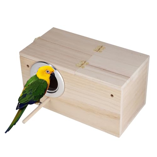 Sittich Nistkasten, Holz Haustier Zuchtbox Käfig Vogelhaus Papageien Paarungsbox mit Ständer für Fink, Kanarienvogel, Sperling(Left Opening) von Hapivida