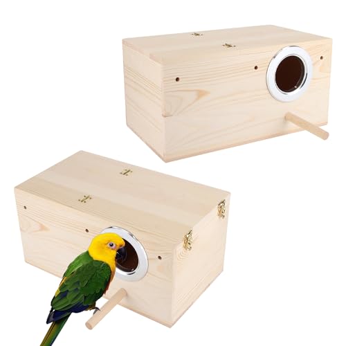 Sittich Nistkasten 34 x 19,5 x 17 cm Natürliche Vogel Zuchtbox Holz Haustier Zuchtbox Käfig Vogelhaus Papageien Paarungsbox mit Ständer für Fink, Kanarienvogel, Sperling von Hapivida