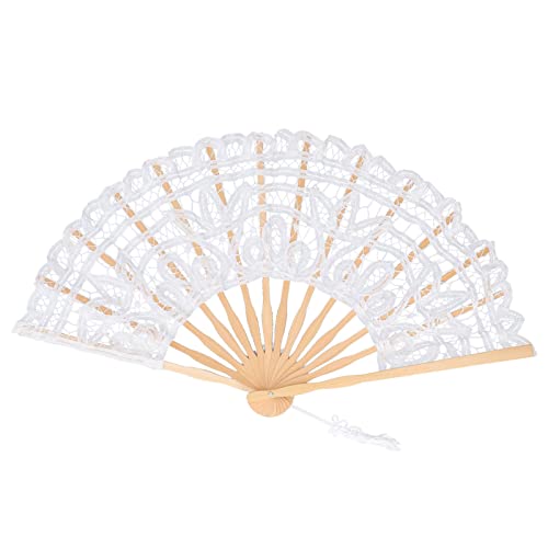 Spitzenfächer 27 cm Faltbarer Handfächer Hochzeitsfächer Faltfächer Tanzfächer Spitze Weiß Fächer mit Quasten für Heimdekoration Party Hochzeit Tanzen (Weiß) von Hapivida