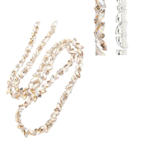 Strassbesatz, 1 Yard Kristall Strass Kettenapplikation Diamant Perlenkette für Brautkostüm Verschönerung Kleidungszubehör(Goldener Champagner) von Hapivida