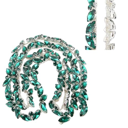Strassbesatz, 1 Yard Kristall Strass Kettenapplikation Diamant Perlenkette für Brautkostüm Verschönerung Kleidungszubehör(Grün) von Hapivida