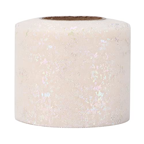 Tüll Stoff Mesh Gurtband Symphonie Tüll Rollen Leichte Glitzer Tüll Rollen DIY Handwerk Funkelnde Tüll Stoff Dekoration 6cm breit 25 Yard lang(Beige) von Hapivida