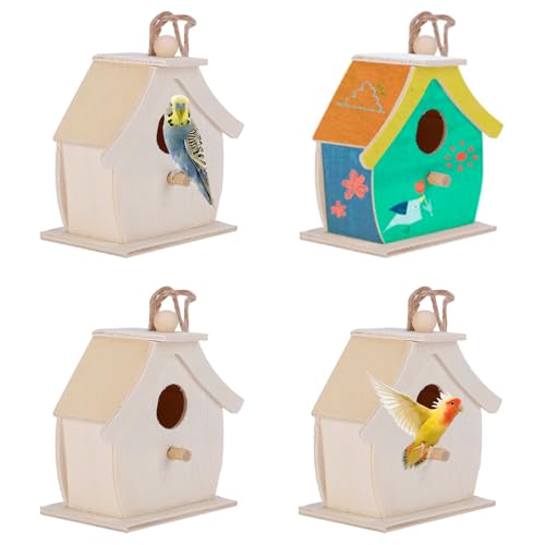 Vogelhäuschen aus Holz, 4Pcs Mini Hänge Vogelnester Ornamente DIY Unfertiges Holz Vogelhaus Garten Balkon Hof für Kinder zum Bemalen, 7x4x7 cm Vogelhäuschen aus Holz, 4Pcs Mini Hänge Vogelnester Ornamente DIY Unfertiges Holz Vogelhaus Garten Balkon Hof für Kinder zum Bemalen, 7x4x7 cm von Hapivida
