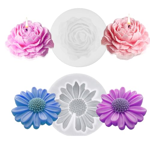 2 Stück Kerzen Silikonformen, Daisy Silikon Kerzenformen, Pfingstrose Silikonform Kerzen Blumen, 3D Kerzen Formen Silikon Blumen, Silikonformen Gießformen Kerzen Blumen Für DIY Handgefertigten. von HaploS