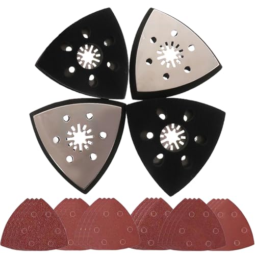 4 Stück Schleifplatte Dreieck, Multitool Schleifplatter 93mm, Fein Schleifplatte, Mit 24 Dreieckschleifer Schleifpapier, Für Schleifen Und Polieren, Hartplastik, Putz(40/60/80/120/180/240) von HaploS
