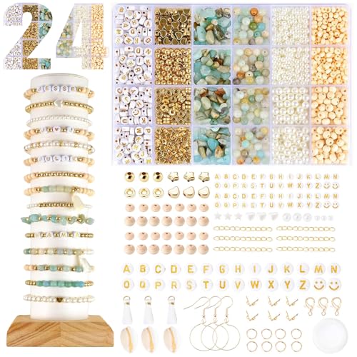Natürliche Perlen für Armbänder, Perlen Zum Auffädeln, Schmuck Armbänder Selber Machen Set, Schmuckherstellung Kit für Erwachsene Kinder DIY Perline Selber Machen, Ringen Halsketten Geschenk von HaploS
