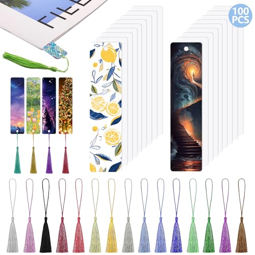 100 Stück Sublimation Leeres Lesezeichen, Blasenfreie Paper Lesezeichen Rohlinge mit Loch und Bunten Quasten DIY Lesezeichen für Geburtstag Hochzeit, Doppelseitiger Druck 100 Stück Sublimation Leeres Lesezeichen, Blasenfreie Paper Lesezeichen Rohlinge mit Loch und Bunten Quasten DIY Lesezeichen für Geburtstag Hochzeit, Doppelseitiger Druck von Happara