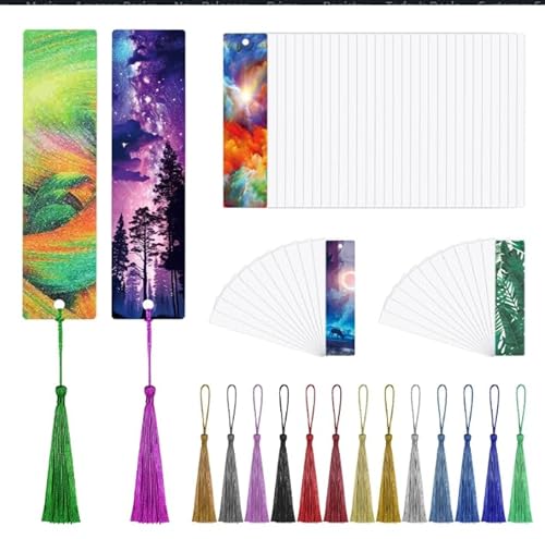 100 Stück Sublimation Leeres Lesezeichen, Blasenfreie Paper Lesezeichen Rohlinge mit Loch und Bunten Quasten DIY Lesezeichen für Geburtstag Hochzeit, Doppelseitiger Druck von Happara