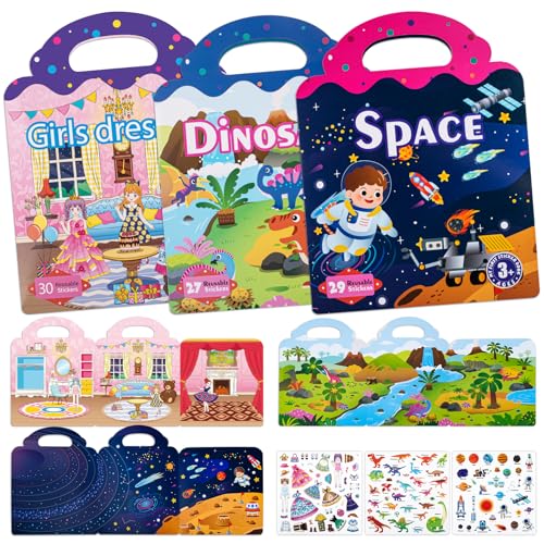 3 Stück Wiederverwendbare Sticker für Kinder, Wasserdicht 3D Stickerbuch ab 3 jahre, Reisespielzeug Pädagogische Lerngeschenke Geburtstag Weihnachten Geschenk 3 Stück Wiederverwendbare Sticker für Kinder, Wasserdicht 3D Stickerbuch ab 3 jahre, Reisespielzeug Pädagogische Lerngeschenke Geburtstag Weihnachten Geschenk von Happara