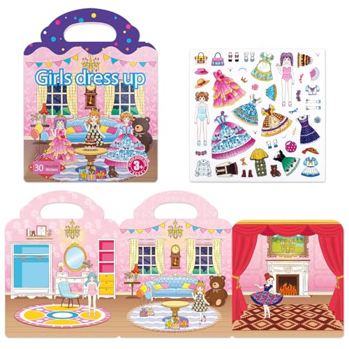 Wiederverwendbare Sticker für Mädchen, 30PCs Wasserdicht 3D Stickerbuch für Kleinkinder ab 3 Jahre, Reisespielzeug Pädagogische Lerngeschenke Geburtstag Weihnachten Geschenk, Kostümwechsel für Mädchen Wiederverwendbare Sticker für Mädchen, 30PCs Wasserdicht 3D Stickerbuch für Kleinkinder ab 3 Jahre, Reisespielzeug Pädagogische Lerngeschenke Geburtstag Weihnachten Geschenk, Kostümwechsel für Mädchen von Happara