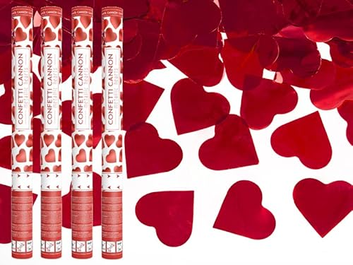 4 Stück Konfetti Kanone Rosenblätter Herzen Hochzeit Geburtstag Jubiläum Babyparty Party Supplies Konfetti Shooter Popper 60cm (Rote Herzen) von Happenings