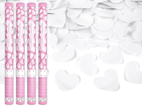4 Stück Konfetti Kanone Rosenblätter Herzen Hochzeit Geburtstag Jubiläum Babyparty Party Supplies Konfetti Shooter Popper 60cm (Weiße Herzen) von Happenings