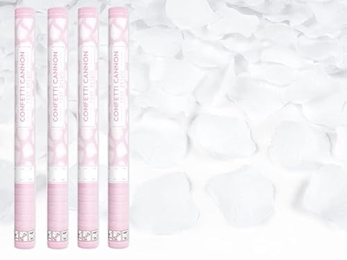 80 cm 4 Stück Konfettikanone Rosenblätter, Herzen, Hochzeit, Geburtstag, Jahrestag, Babyparty, Partyzubehör, Konfetti-Shooter-Popper 80 cm (weiße Blütenblätter) von Happenings