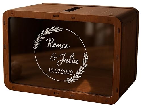 Hochzeitsbox, Geschenkbox, Gastgeschenk,Geldbox - Holz Personalisierte Geldumschlagbox - Acrylscheibe Gravur Namen & Datum - Boho, Vintage, Rustikal Stil Hochzeitsbox, Geschenkbox, Gastgeschenk,Geldbox - Holz Personalisierte Geldumschlagbox - Acrylscheibe Gravur Namen & Datum - Boho, Vintage, Rustikal Stil von Happenings
