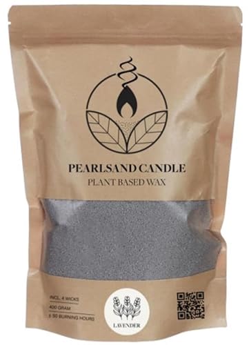 Kerzensand, Kerzensand mit docht, Duftkerzenwachs, Kerzenherstellungsset, 400 g Wachsperlen + 4 Baumwolldochte (Lavendelduft) von Happenings