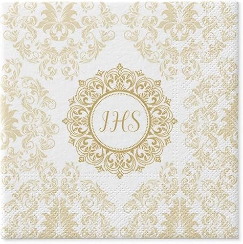 Kommunion-Servietten Gold IHS - 20 Stück | Dekorative Papierservietten zur Erstkommunion | Elegante und religiöse Tischdekoration von Happenings