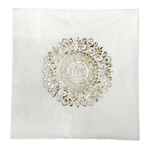 Kommunion-Servietten mit Goldprägung IHS - 20 Stück | Dekorative Papierservietten zur Erstkommunion mit Mandala | Elegante und religiöse Tischdekoration von Happenings